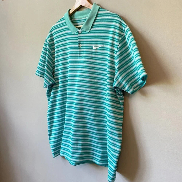 Nike Men's Size XL Short Sleeve Dri-FIT Victory Striped Golf Polo Shirt Aqua - Picture 10 of 16